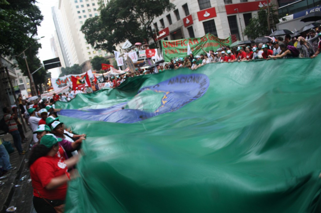 flag waste pickers march at people's march, Rio de janeiro