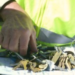 A Recology worker showing his pile of keys which he uses to pick up recycling at points around the city. Photo credit: Lucia Fernandez.
