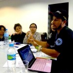 Alex Cardoso speaking with the Latin American section of the German FES foundation. Photo: Karin Pape