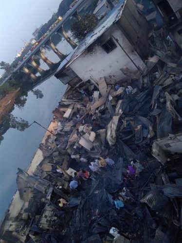 Homes after the fire in Patil Estate, Pune (India) beside Mula river
